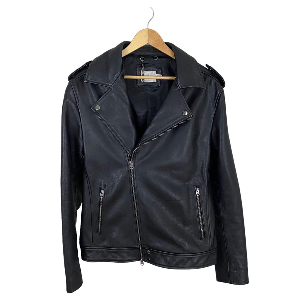 Topman Men’s Genuine Leather Jacket Size XL Zipper Black Moto Motorcycle Biker